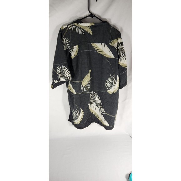 TOMMY BAHAMA Vtg Gray Floral Hawaiian Camp Shirt 70% Silk 30% Linen - Men's M - Picture 2 of 9